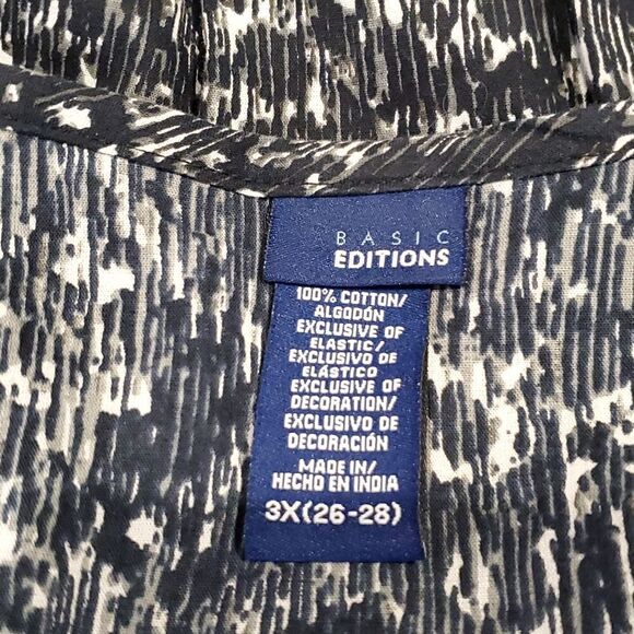 Basic Editions Black White Splatter Print Beaded Neckline Blouse Sz 3X Plus Size - Picture 8 of 8